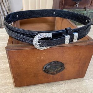 Nocona Unisex Leather Hoarse Hair Lacing Braided Black Leather Western
